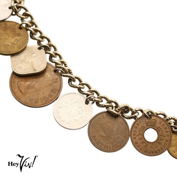 Vintage 9 Coin Charm Bracelet Austria India Africa Mexico British 7" - Hey Viv - Picture 4 of 5